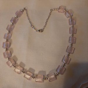 Pink Art Glass and Silver Necklace